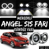 Renault Clio 4 2012-2020 Uyumlu Üniversal Mercekli Angel Sis Farı Metal Su Geçirmez 76 mm Beyaz Halkalı Gündüz Farı Angel Eyes 2 Adet thumbnail 1