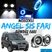 Fiat Doblo D2 2005-2010 Uyumlu Üniversal Mercekli Angel Sis Farı Metal Su Geçirmez 76 mm Buz Mavi Halkalı Gündüz Farı Angel Eyes 2 Adet thumbnail 1