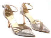 Feles Bilek Bağlı Üç Şerit Taş Detaylı Topuklu Stiletto Kadın Ayakkabı thumbnail 2