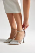 Feles Bilek Bağlı Üç Şerit Taş Detaylı Topuklu Stiletto Kadın Ayakkabı thumbnail 8