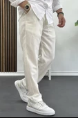 Erkek Rahat Kesim Keten Pantolon Beyaz Edw138 thumbnail 2