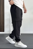 Erkek Stoperli Rahat Kesim Kargo Pantolon Pantolon Siyah Edw144 - 2