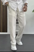 Erkek Rahat Kesim Keten Pantolon Beyaz Edw138 thumbnail 1