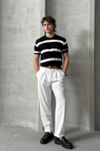 Erkek Oversize Bisiklet Yaka Çizgili Triko T-Shirt - 9