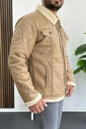 Erkek İçi Kürklü Suni Pul Deri Mont Krem Edw120 - 3