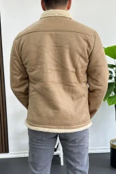 Erkek İçi Kürklü Suni Pul Deri Mont Krem Edw120 - 4