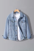 Erkek Slim Fit Sırt Baskılı Denim Kot Ceket Açık Mavi Edw129 - 2