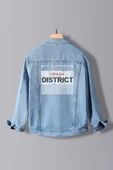 Erkek Slim Fit Sırt Baskılı Denim Kot Ceket Açık Mavi Edw124 - 1