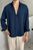 Erkek Oversize Kesim Keten Görünümlü Gömlek - 12