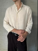 Erkek Oversize Kesim Keten Görünümlü Gömlek - 1