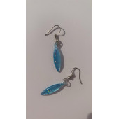 Mavi Renkli Simli Sedefli Parlak Gümüş Aksesuar Küçük Simetrik Şekil Sallantılı Epoksi Küpe - 6