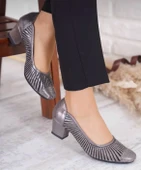 Feles Lazer Detaylı Taşlı Kadın Klasik Topuklu Ayakkabı - 14