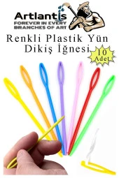 Renkli Plastik Yün İğnesi 9 cm 10 Adet Plastik Dikiş İğnesi Plastik Örgü Dikme İplik İğne Dokuma İğnesi - 1