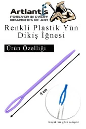 Renkli Plastik Yün İğnesi 9 cm 10 Adet Plastik Dikiş İğnesi Plastik Örgü Dikme İplik İğne Dokuma İğnesi - 2