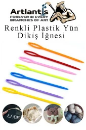 Renkli Plastik Yün İğnesi 9 cm 10 Adet Plastik Dikiş İğnesi Plastik Örgü Dikme İplik İğne Dokuma İğnesi - 4