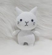 Beyaz Miniş Pisi Uyku Arkadaşı Amigurumi Organik Oyuncak - 2