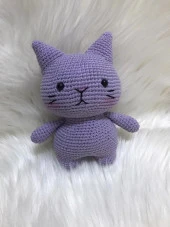 Mor Miniş Pisi Uyku Arkadaşı Amigurumi Organik Oyuncak - 1