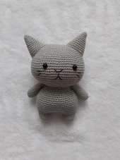 Gri Miniş Pisi Uyku Arkadaşı Amigurumi Organik Oyuncak - 1