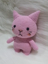Pembe Miniş Pisi Uyku Arkadaşı Amigurumi Organik Oyuncak - 3