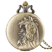 Bronz Renk Kabartma At Temalı Köstekli Cep Saati SL8095 - 1
