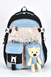 Elatae Ortopedik Lüks Kumaş Unisex Çok Gözlü Çocuk İlkokul Çantası Siyah 1461 - 1