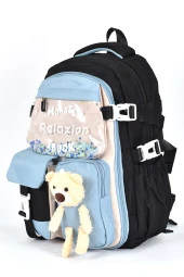 Elatae Ortopedik Lüks Kumaş Unisex Çok Gözlü Çocuk İlkokul Çantası Siyah 1461 - 4