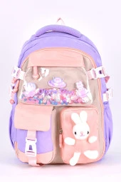 Elatae Ortopedik Lüks Kumaş Unisex Çok Gözlü Çocuk İlkokul Çantası Lila 1461 thumbnail 1