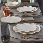 GÜRAL PORSELEN Nesrin 26 Parça 6 Kişilik Bone Yemek Takımı - Copper Bakır Mat - 1