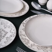GÜRAL PORSELEN CAMELİA 54 PARÇA 12 KİŞİLİK  YEMEK TAKIMI GÜMÜŞ 65851 - 2