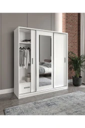 MERLİN MOBİLYA Luna 3 Kapaklı 2 Çekmeceli Aynalı Sürgülü Dolap - 1