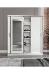 MERLİN MOBİLYA Luna 3 Kapaklı 2 Çekmeceli Aynalı Sürgülü Dolap - 4