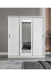 MERLİN MOBİLYA Luna 3 Kapaklı 2 Çekmeceli Aynalı Sürgülü Dolap - 5