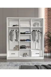 MERLİN MOBİLYA Luna 3 Kapaklı 2 Çekmeceli Aynalı Sürgülü Dolap - 6