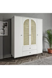 MERLİN MOBİLYA Diamond 4 Kapaklı 2 Çekmeceli Çift Hazeranlı Beyaz Dolap - 2