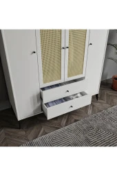 MERLİN MOBİLYA Diamond 4 Kapaklı 2 Çekmeceli Çift Hazeranlı Beyaz Dolap - 4