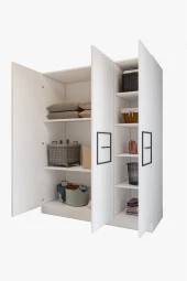 MERLİN MOBİLYA Zarif 3 Kapaklı 8 Bölmeli Siyah Şeritli Beyaz Yüklük-dolap - 7