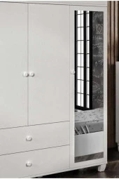 MERLİN MOBİLYA Torino Aynalı 3 Kapaklı 2 Çekmeceli 8 Bölmeli Gardrop - 5