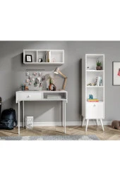 MERLİN MOBİLYA Major Beyaz 3 Duvara Monte Parçalık Çalışma Masası Seti - 1