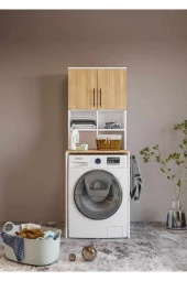 MERLİN MOBİLYA Bone 2 Kapaklı 7 Bölmeli Çamaşır Makinası Dolabı - 4