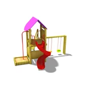 Ahşap Çocuk Parkı SG06, Bir Kaydırak 2 Salıncaklı Model - 1