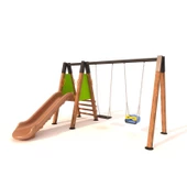 Ahşap Çocuk Parkı SG0938, Tek Kaydıraklı ve İkili Salıncaklı Model - 1