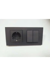 Siyah Komütatör + Topraklı Priz + 2li Çerçeve - 1