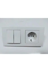 Komütatör + Topraklı Priz Mekanizma + 2li Çerçeve - 1