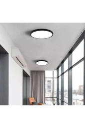 Led Tavan WC Kiler Ofis Lambası 24 W Yuvarlak Siyah Kasa Beyaz Işık - 1
