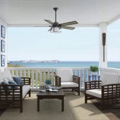 Hunter Fan - Santorini Doğal Demir - 132 Cm. Aydınlatmalı Dış Mekan Tavan Vantilatörü - 7