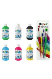 Tempera Süper Yıkanabilir Guaj - Sulu Boya Seti 6 Renk X 250 ml. + 4'lü Fırça Seti - 1