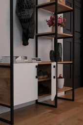 FurnatureDesign Metal Portmanto Elbise Askılığı Ayakkabılık Bölmeli Vestiyer - Atlantik Çam & Beyaz - 4
