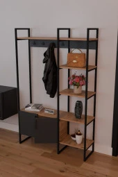 CMKStore Metal Portmanto Elbise Askılığı Ayakkabılık Bölmeli Vestiyer - Atlantik Çam & Antrasit - 1