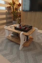 CMKStore Soul Orta Sehpa İki Raflı Dekoratif Orta Sehpa Atlantik Çam - Beyaz - 3