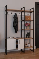 CMKStore Metal Portmanto Elbise Askılığı Ayakkabılık Bölmeli Vestiyer - Atlantik Çam & Beyaz - 3